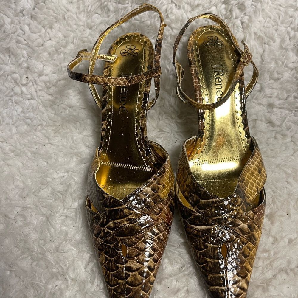 J.Renee synthetic Brown Snake Print Women's Heels SZ10 - Picture 3 of 11